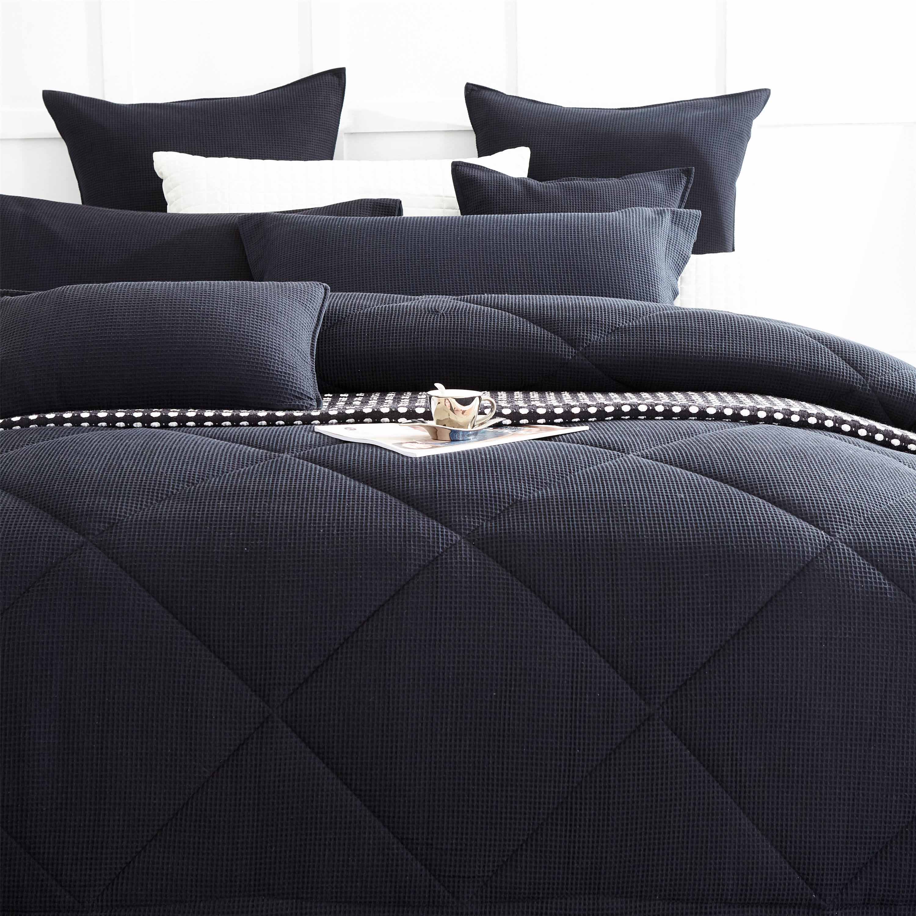 Cotton Luxury Pc Black Waffle Comforter Set Buy Quilts Duvets