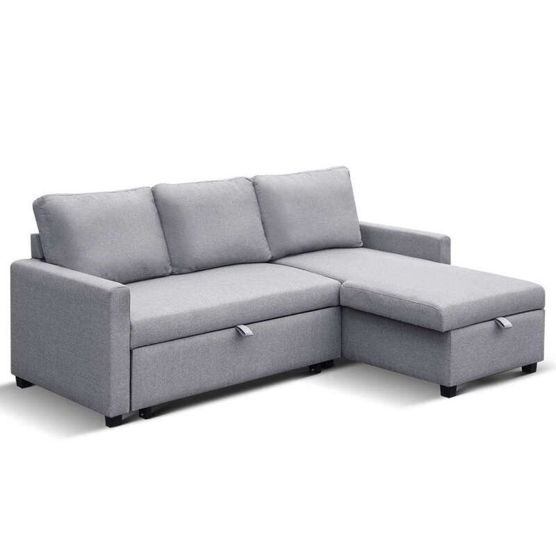 Buy Artiss 3 Seater Fabric Sofa Bed with Storage Grey MyDeal