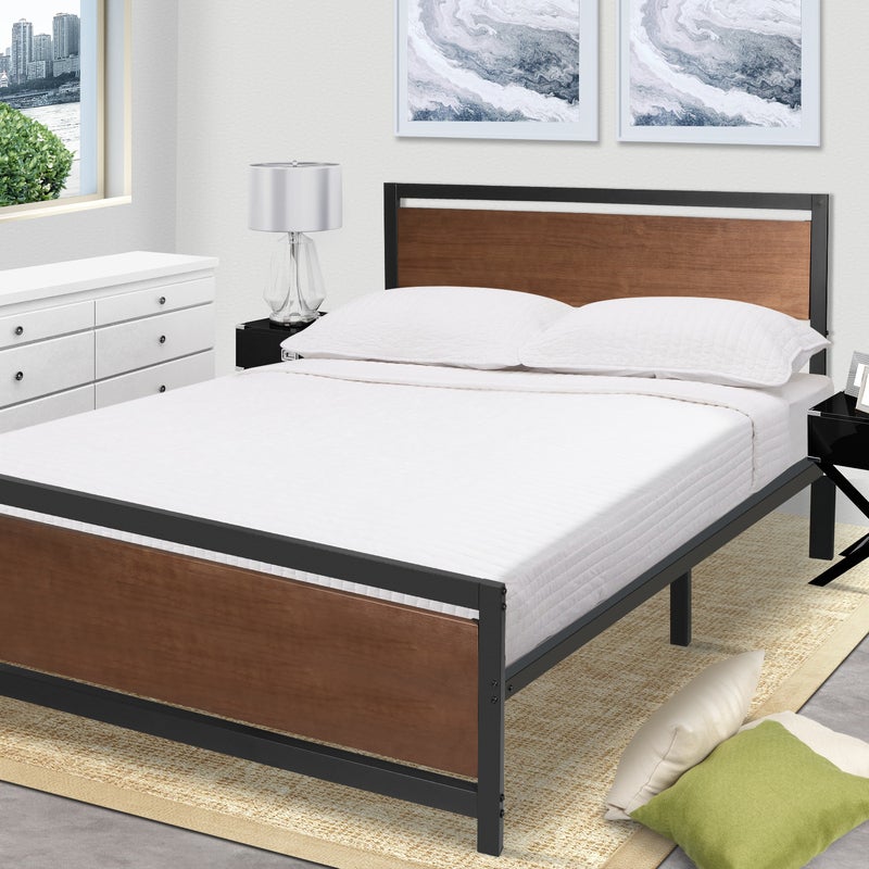 Royal Sleep Double Queen King Bed Frame Solid Wooden Pine Iron Base Metal