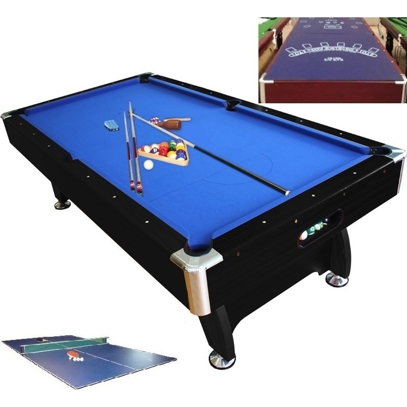MDF Full Pool Table With Table Tennis Table Top in Black 8ft MyDeal