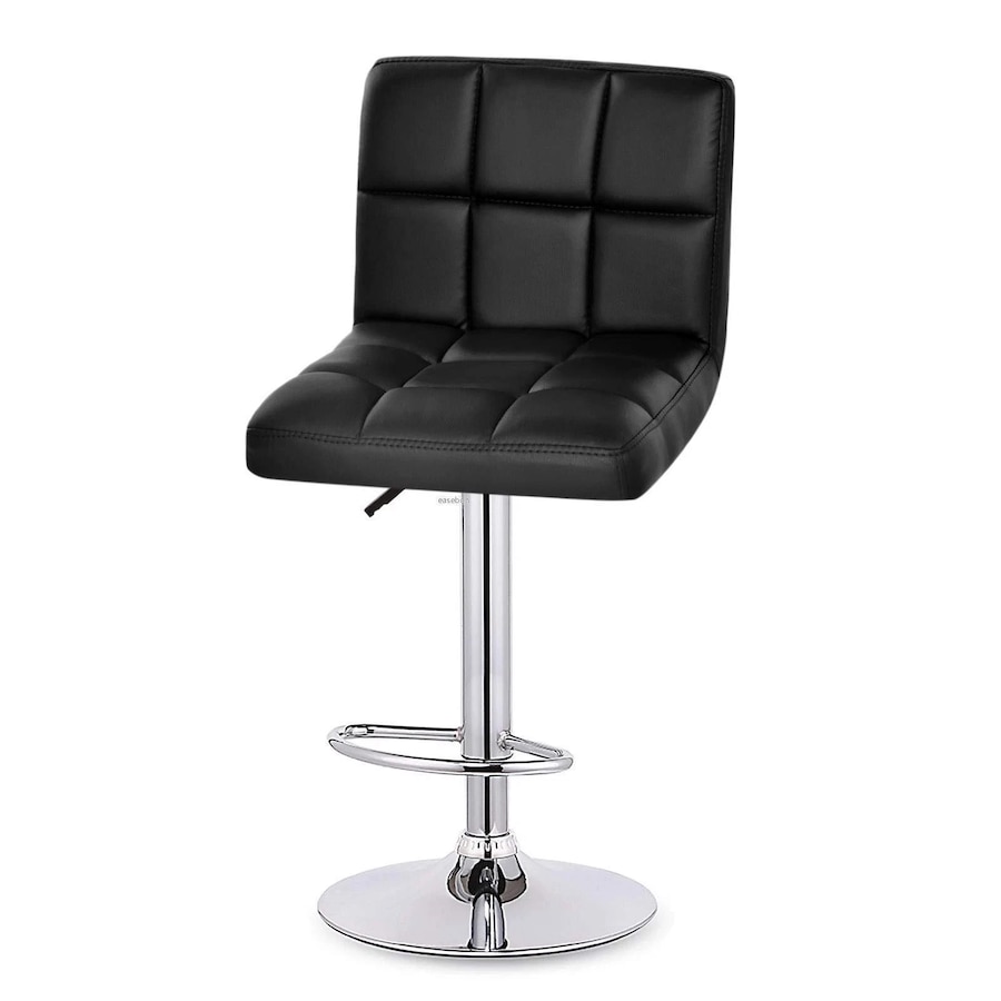 2x Grid PU Leather Gas Lift Bar Stool in Black