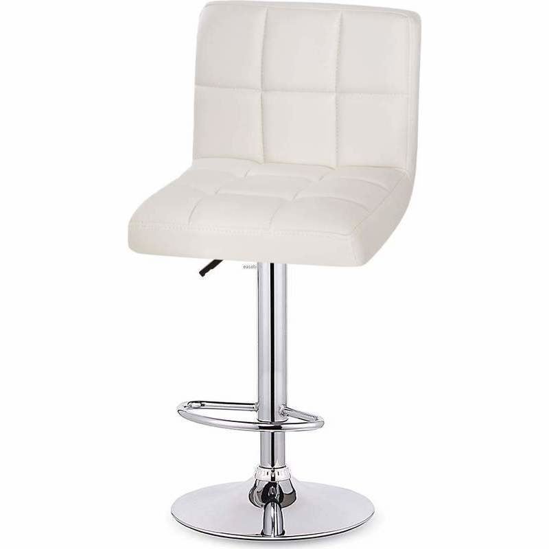 2x Grid Gas Lift PU Leather Bar Stool in White