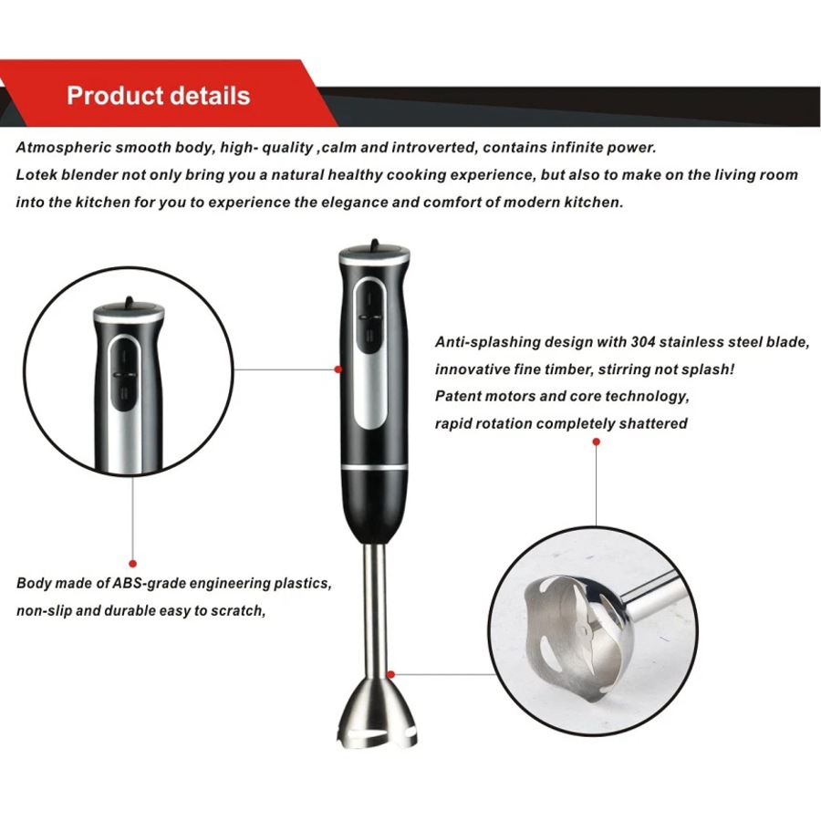 800W Stainless Steel Portable Stick Hand Blender Mixer Food Processor