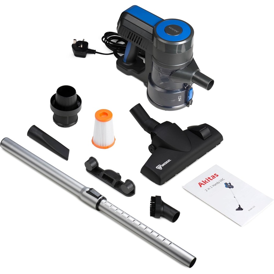 Akitas S12 Corded Vacuum Cleaner Handheld Stick Corded Hoover 2 in 1 Bagless Vacuum Cleaner with German Wessel Werk Head Nozzle Light Weight