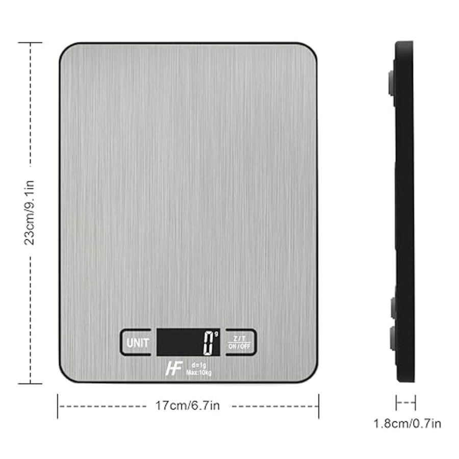 HomeFashion 10kg 1g Digital Kitchen Scales Food Scale Large 23x17cm Platform Electronic Cooking with Backlit LCD Display Multifunction for Home Office Use