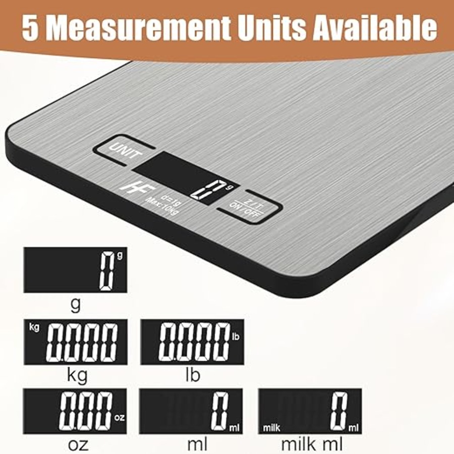 HomeFashion 10kg 1g Digital Kitchen Scales Food Scale Large 23x17cm Platform Electronic Cooking with Backlit LCD Display Multifunction for Home Office Use