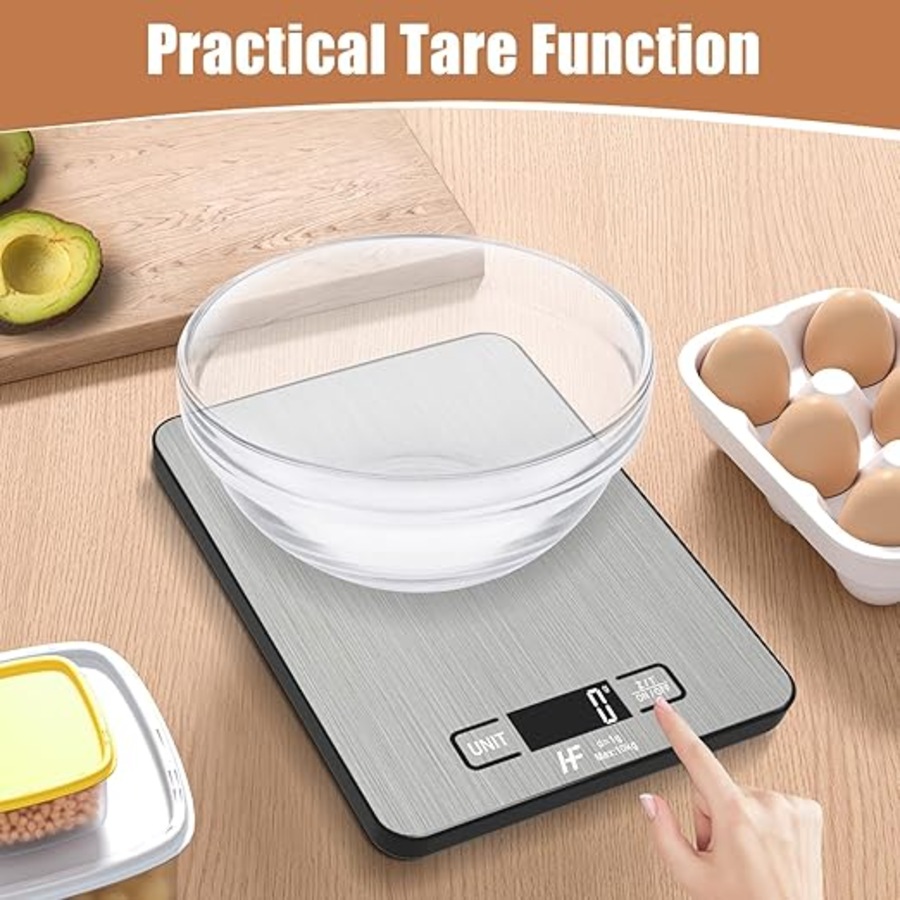 HomeFashion 10kg 1g Digital Kitchen Scales Food Scale Large 23x17cm Platform Electronic Cooking with Backlit LCD Display Multifunction for Home Office Use