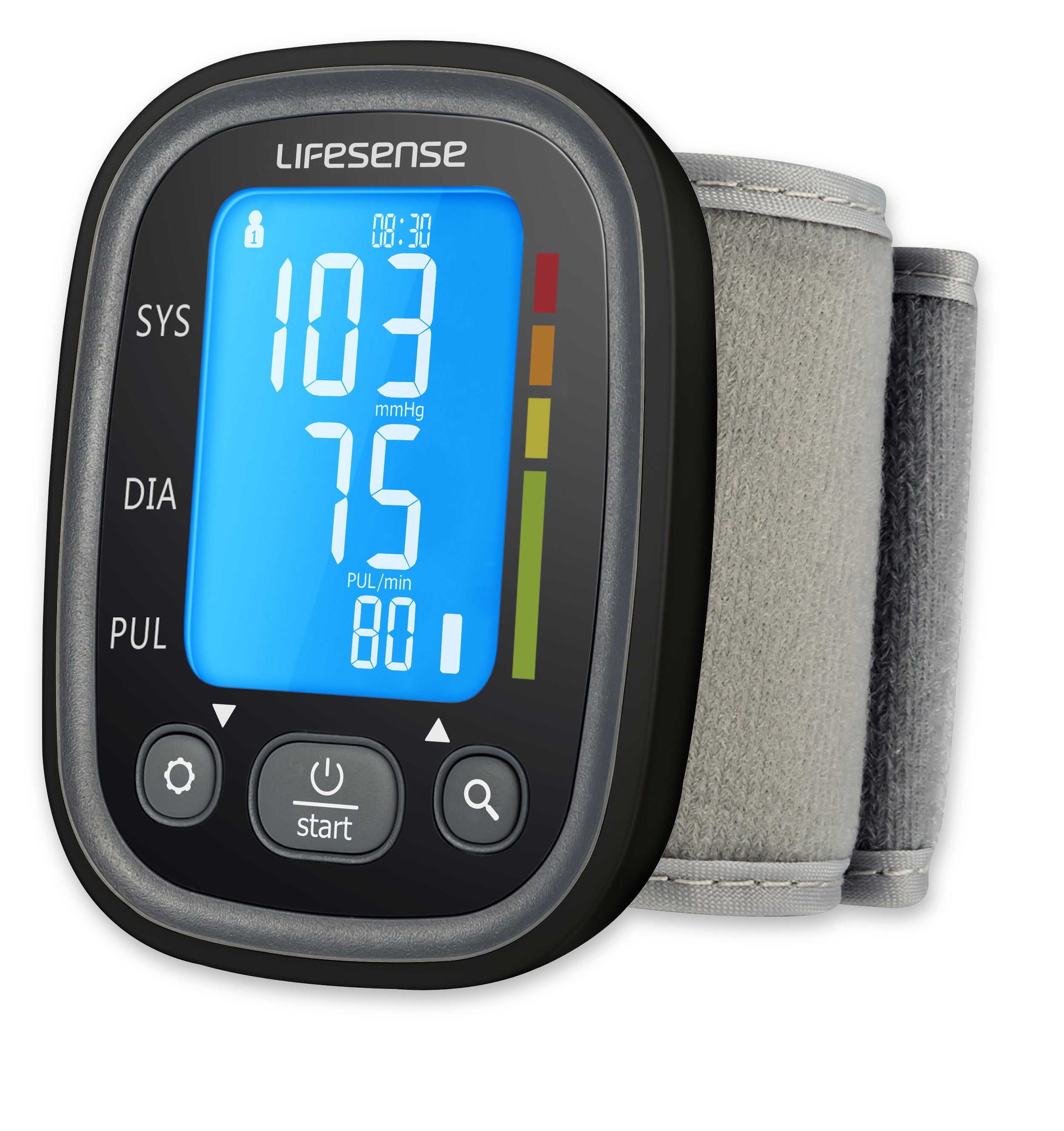 Lifesense Digital wrist blood pressure monitor Black with blue backlight screen