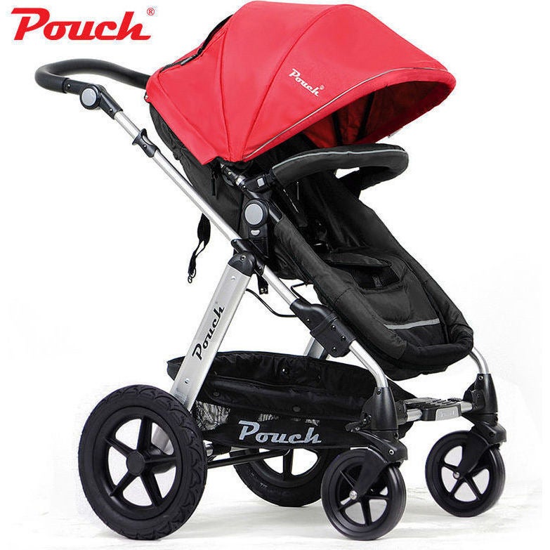 Pouch 2-in-1 Baby Pram Stroller Bassinet Red Black