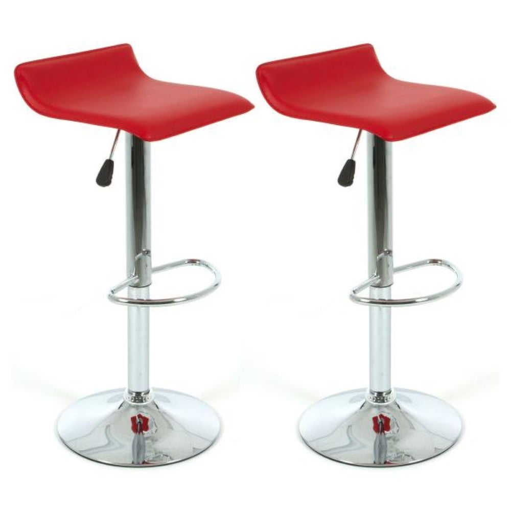2x S Curve Gas Lift PU Leather Bar Stools in Red