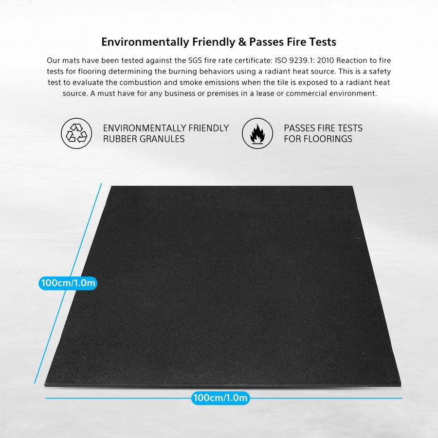 CORTEX 10mm Commercial Bevelled Edge Rubber Gym Tile Mat (1m x 1m) - Set of 36