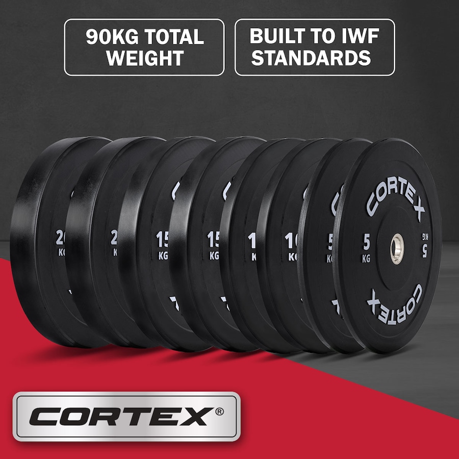 CORTEX 100kg Black Series V3 Rubber Olympic Bumper Plate Set B