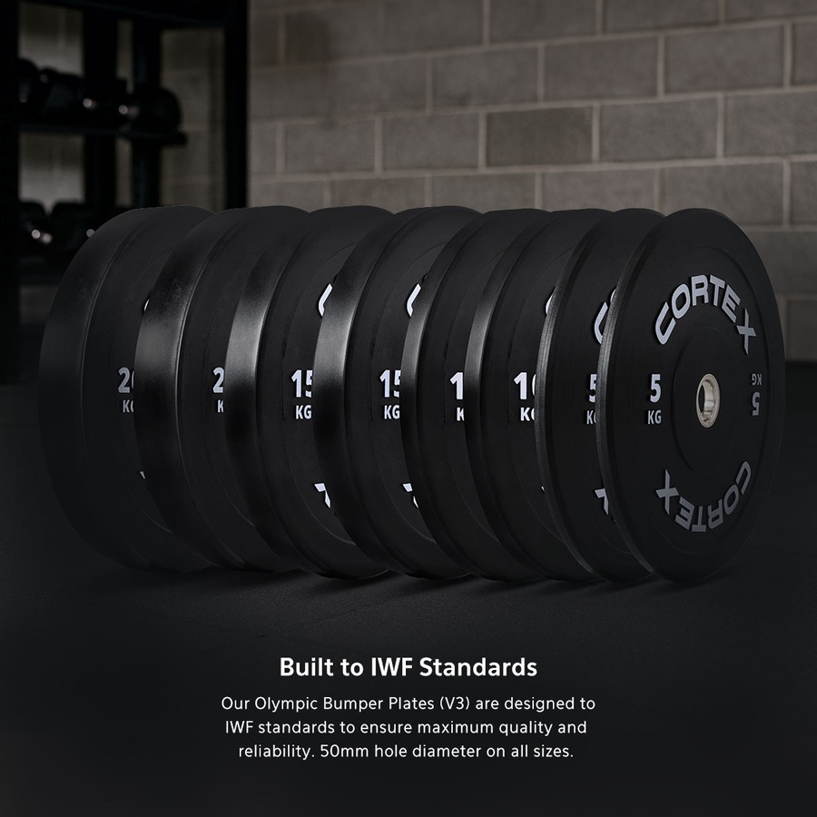 CORTEX 100kg Black Series V3 Rubber Olympic Bumper Plate Set B