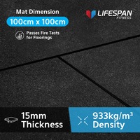 CORTEX 15mm Commercial Bevelled Edge Rubber Gym Tile Mat (1m x 1m)