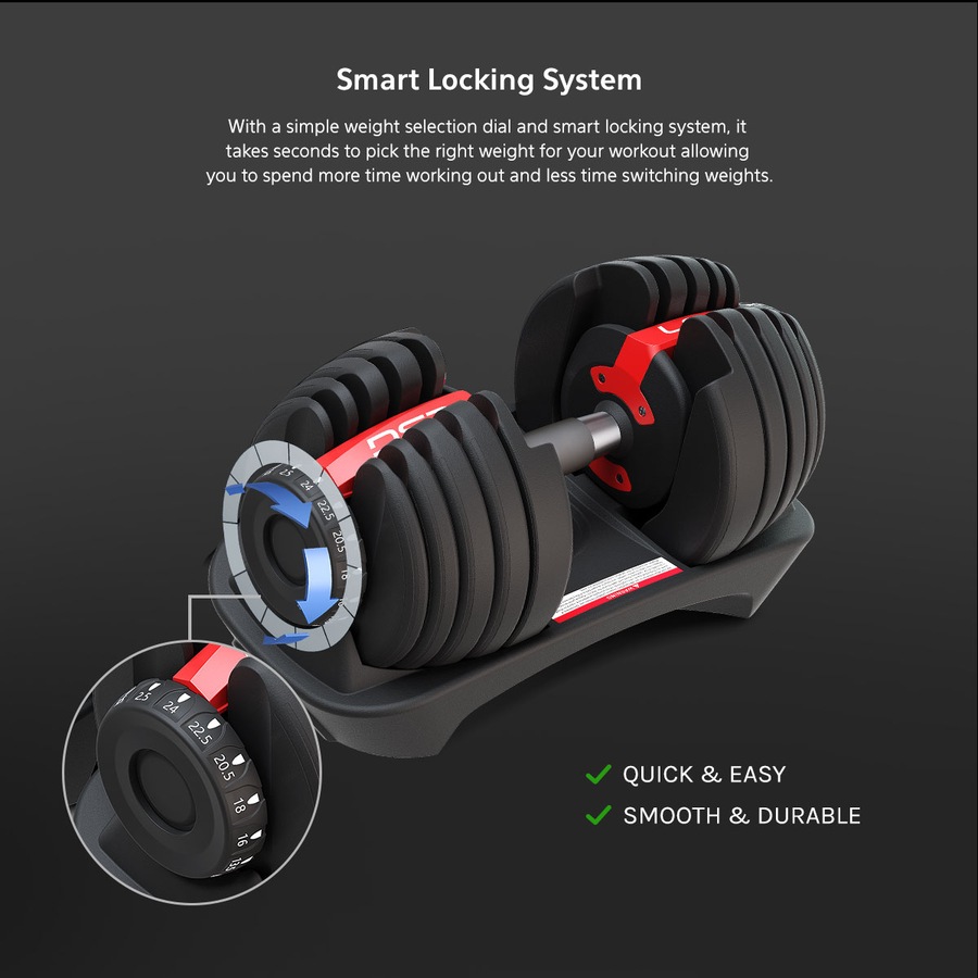 LSG 48kg Adjustable Dumbbells Dumbell Set 2.5kg-24kg (Pairs)