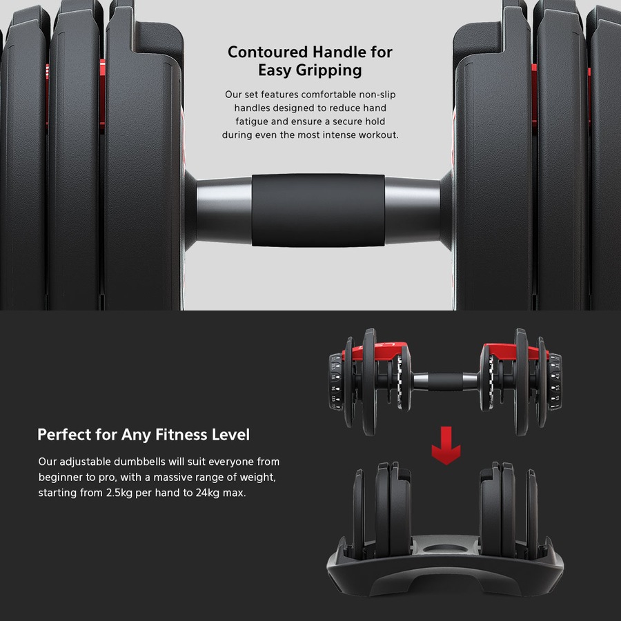 LSG 48kg Adjustable Dumbbells Dumbell Set 2.5kg-24kg (Pairs)