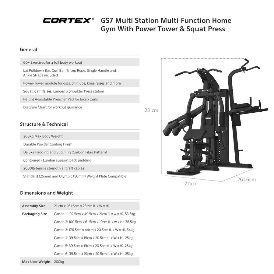 CORTEX GS7 Multi Station Multi-Function Home Gym with 73kg Stack
