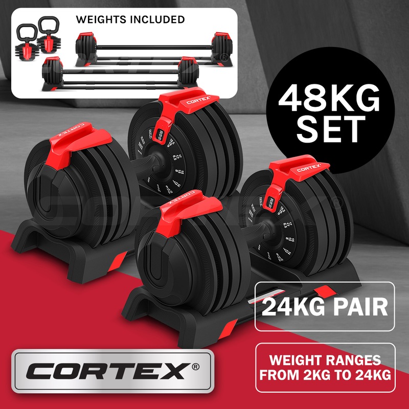 Buy CORTEX Revolock V2 48kg Adjustable Dumbbell + Barbell + Kettlebell