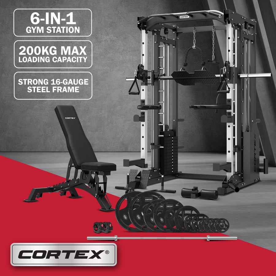 Buy CORTEX SM25 Multi Gym with 100kg Olympic Tri-Grip Weight, Bar and ...