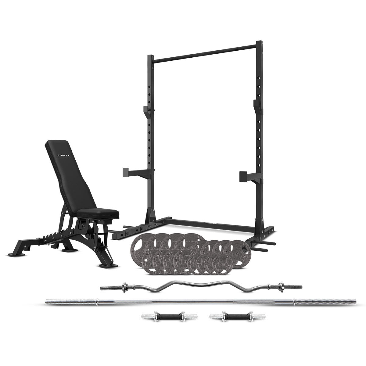 CORTEX SR3 Squat Rack with 90kg Tri-Grip Weights + BN-9 Bench Multi-Bar