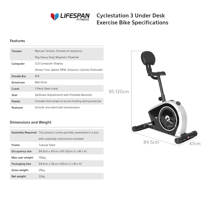Lifespan Fitness Cyclestation3 Mini Exercise Bike Under Desk Work & Cycle Station with 8 Magnetic Resistance Levels