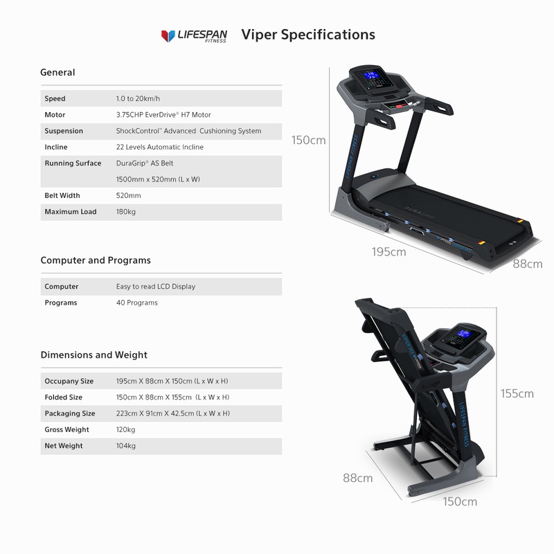 Buy Lifespan Fitness Viper Treadmill MyDeal