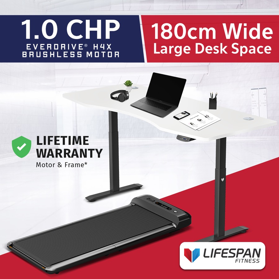 Lifespan Fitness WalkingPad M2 Treadmill with ErgoDesk Automatic Standing Desk 1800mm in White/Black