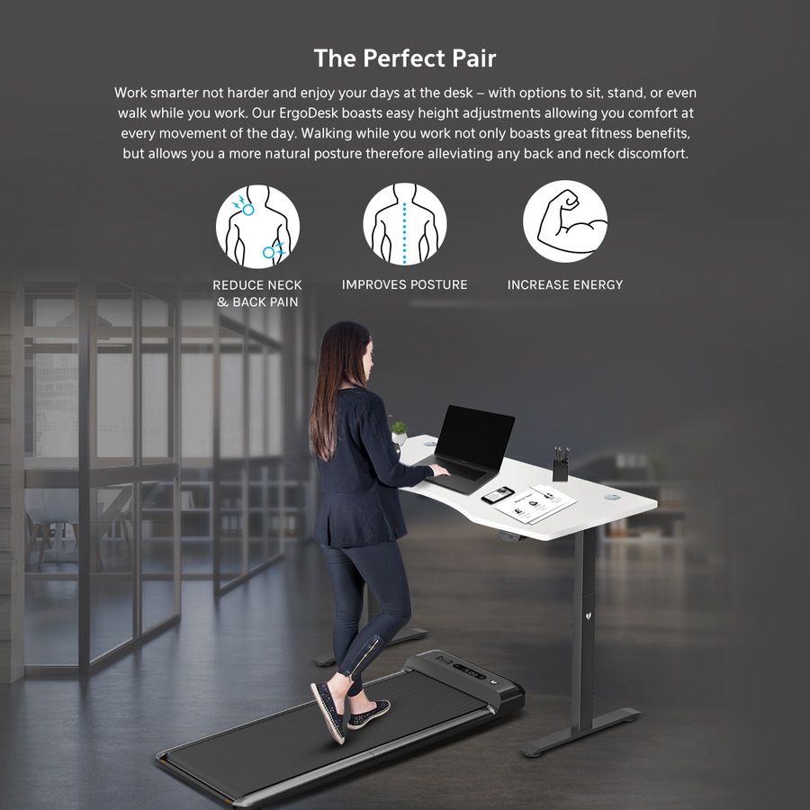 Lifespan Fitness WalkingPad M2 Treadmill with ErgoDesk Automatic Standing Desk 1800mm in White/Black