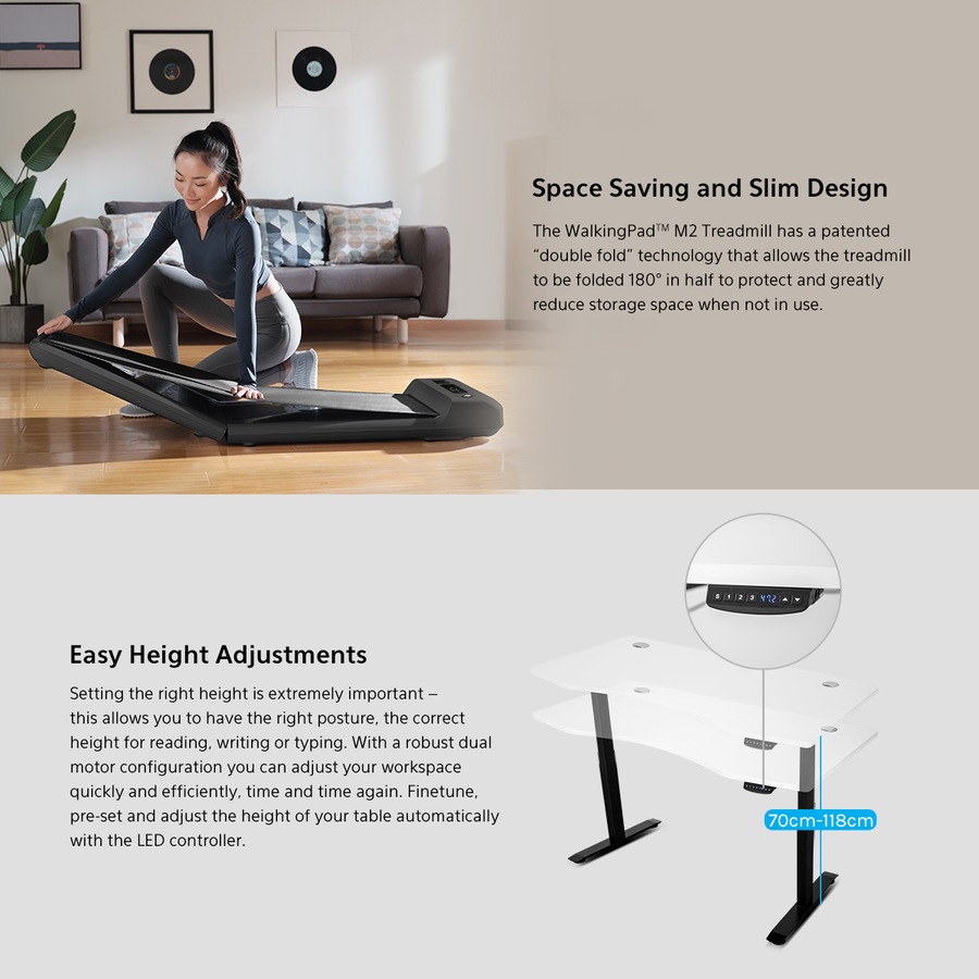 Lifespan Fitness WalkingPad M2 Treadmill with ErgoDesk Automatic Standing Desk 1800mm in White/Black