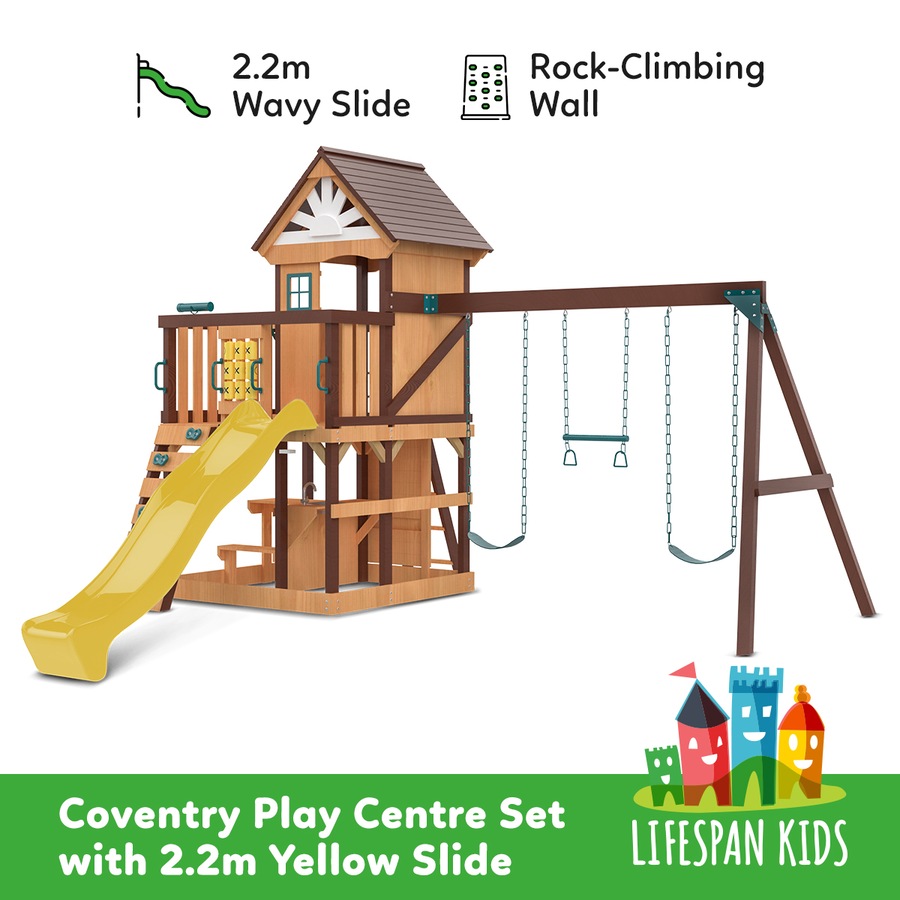 Lifespan Kids Coventry Play Centre Swing Set with 2.2m Yellow Slide