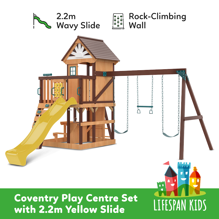 Lifespan Kids Coventry Play Centre Swing Set with 2.2m Yellow Slide