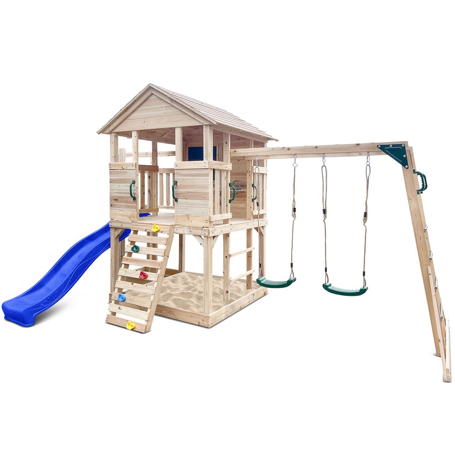 Lifespan Kids Kingston Cubby House Swing Set with 2.2m Blue Slide