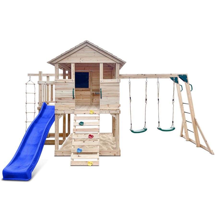 Lifespan Kids Kingston Cubby House Swing Set with 2.2m Blue Slide
