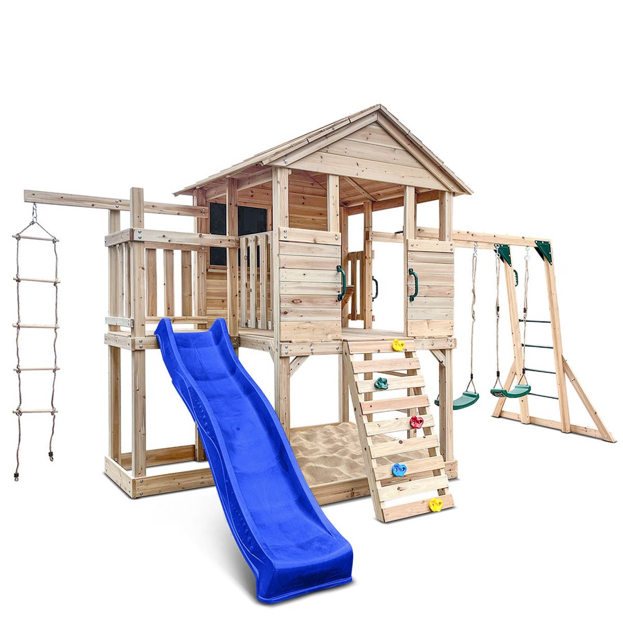 Lifespan Kids Kingston Cubby House Swing Set with 2.2m Blue Slide