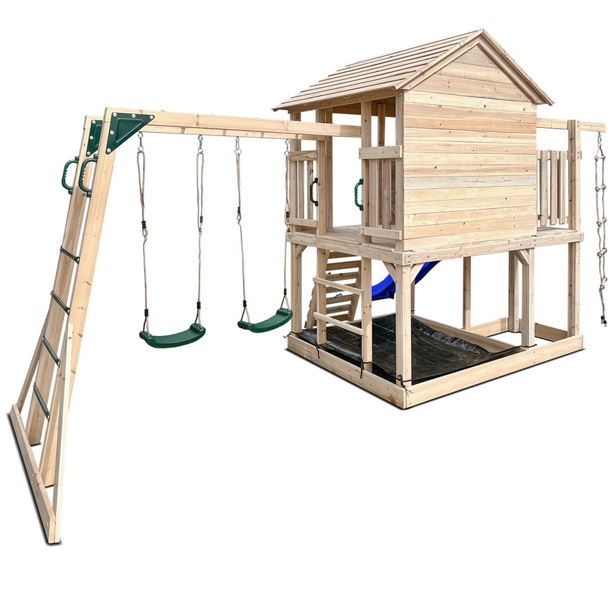 Lifespan Kids Kingston Cubby House Swing Set with 2.2m Blue Slide