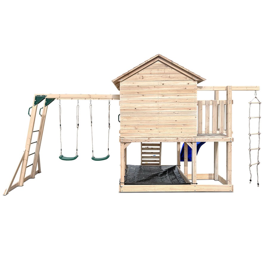 Lifespan Kids Kingston Cubby House Swing Set with 2.2m Blue Slide