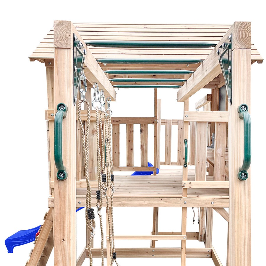 Lifespan Kids Kingston Cubby House Swing Set with 2.2m Blue Slide