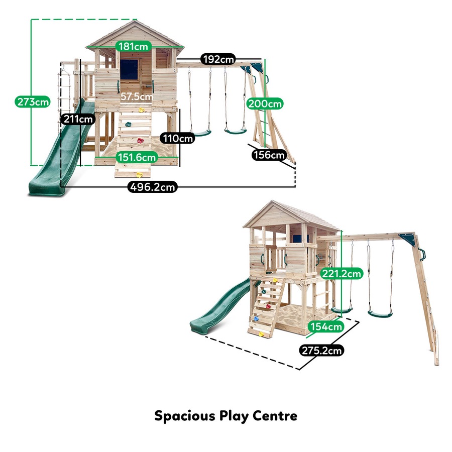 Lifespan Kids Kingston Cubby House Swing Set with 2.2m Green Slide
