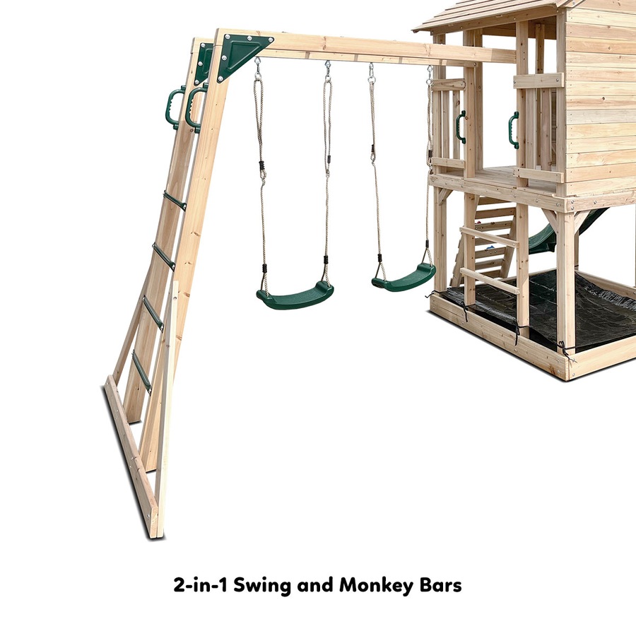 Lifespan Kids Kingston Cubby House Swing Set with 2.2m Green Slide