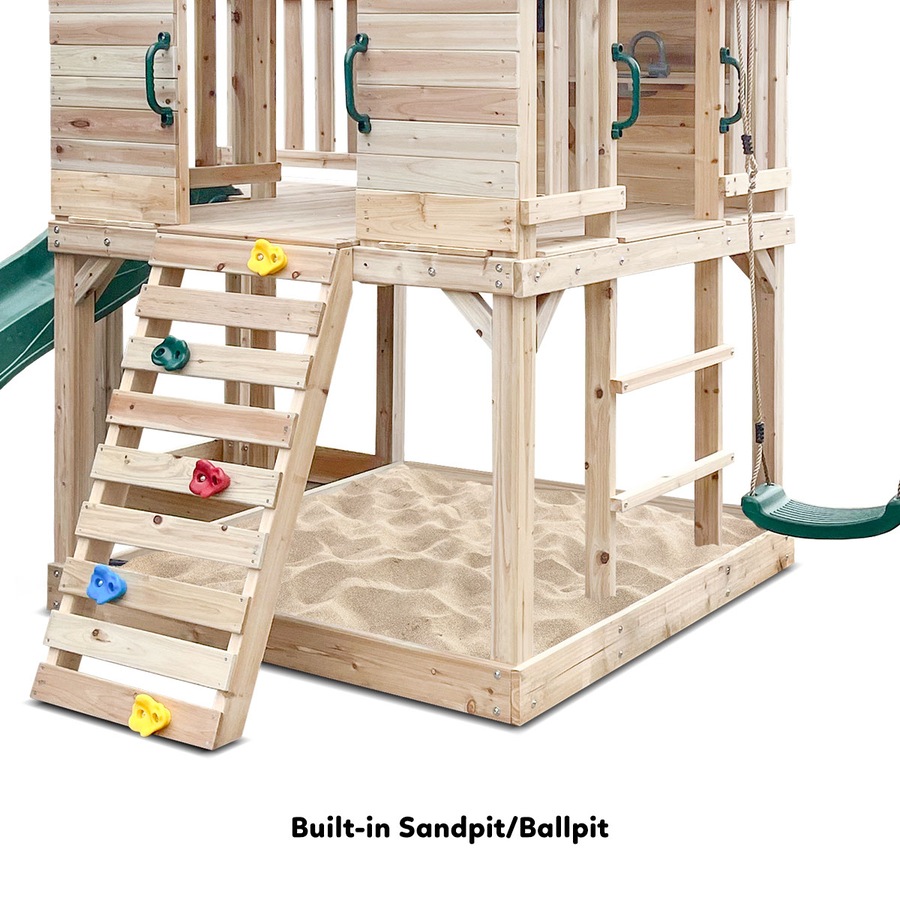 Lifespan Kids Kingston Cubby House Swing Set with 2.2m Green Slide