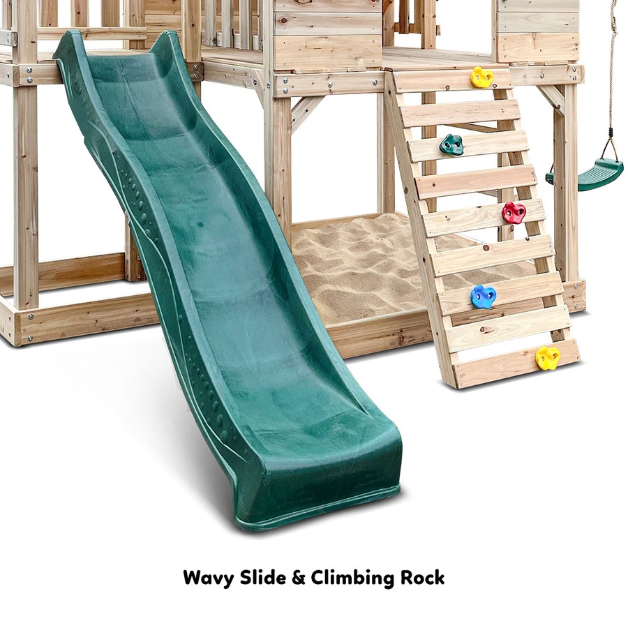 Lifespan Kids Kingston Cubby House Swing Set with 2.2m Green Slide