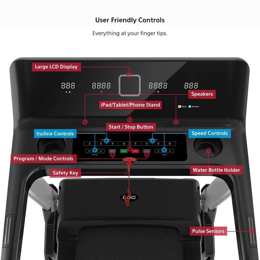 LSG Vulcan M2 Treadmill with 4.0 CHP 18km/h Max Speed 20 Auto Incline Levels Bluetooth Speakers