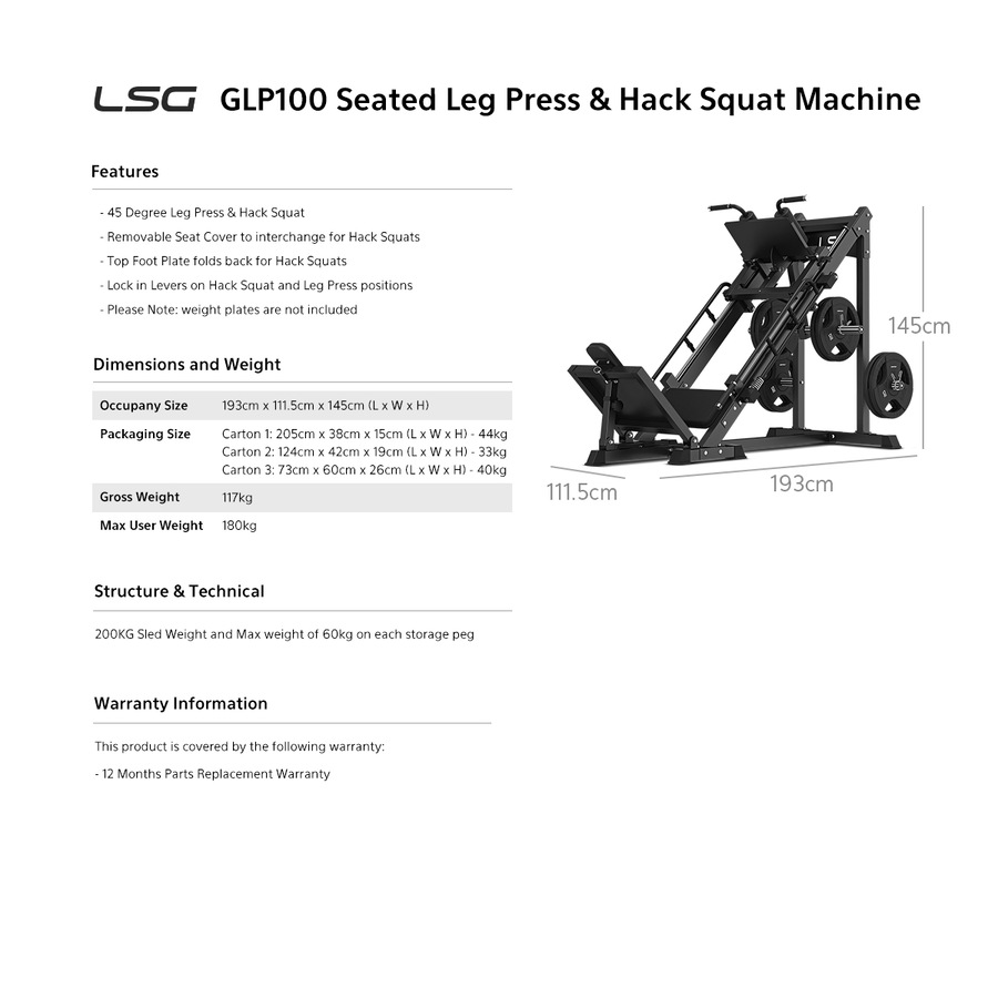 LSG GLP100 Seated Leg Press & Hack Squat Machine