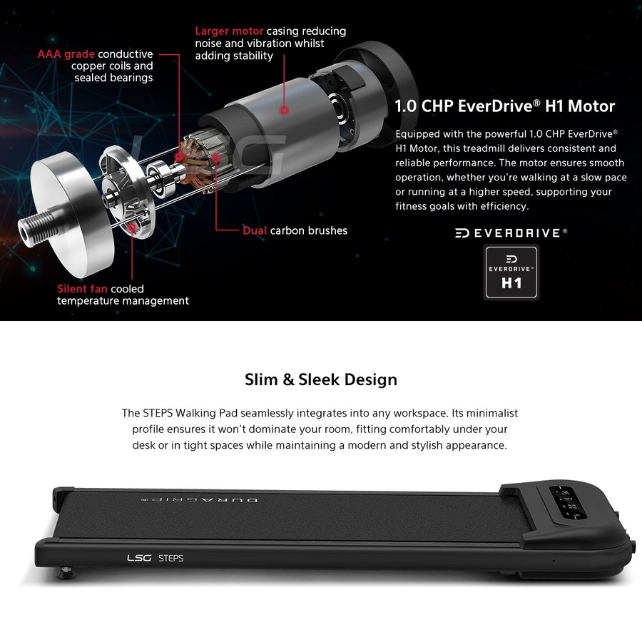 LSG STEPS 420mm Extra Wide Walking Pad Under Desk Treadmill 8km/h Speed Suitable for Walk & Work Home Office