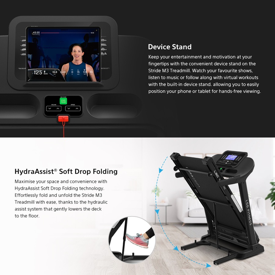 LSG Stride M3 Treadmill Home Cardio for Walking, Jogging & Running 20km/h Max Speed with 15 Automatic Incline Levels