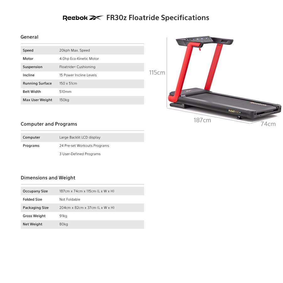 Reebok FR30z Floatride Treadmill in Red