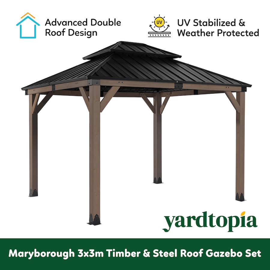 Yardtopia Maryborough 3m x 3m Timber & Steel Double Hip Roof Gazebo