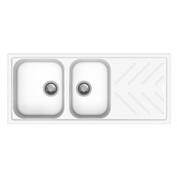 ACA 1160x500x200mm White Granite Quartz Stone 1 and 3/4 Kitchen Sink Double Bowls Drainboard Topmount