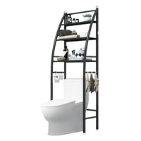 ACA 3 Tiers Bathroom Storage Rack Over Toilet Steel Towel Rack Shelf Organiser Hook Black