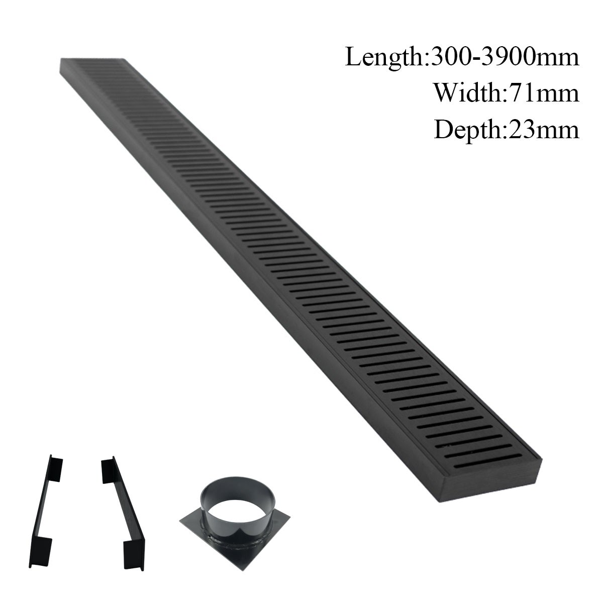 ACA 300-3900mm Lauxes Aluminium Black Midnight Floor Grate Drain Waste Any Size Indoor Outdoor